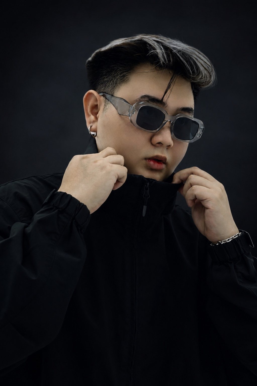 Portrait of D in dark outfit and sunglasses